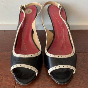 Black and White Kate Spade Leather Slingbacks